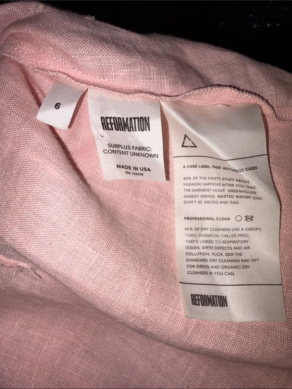 Reformation Linen Skirt Set Pink, Two Piece Set, Size Medium / US 6